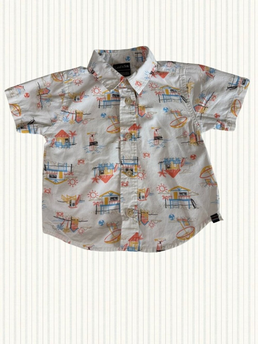 Land n Sea Baby Boy Beach House Surfboard Button Down Shirt White 24M